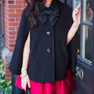 RARE Kate Spade Black Wool Bow Cape / Caplet Coat